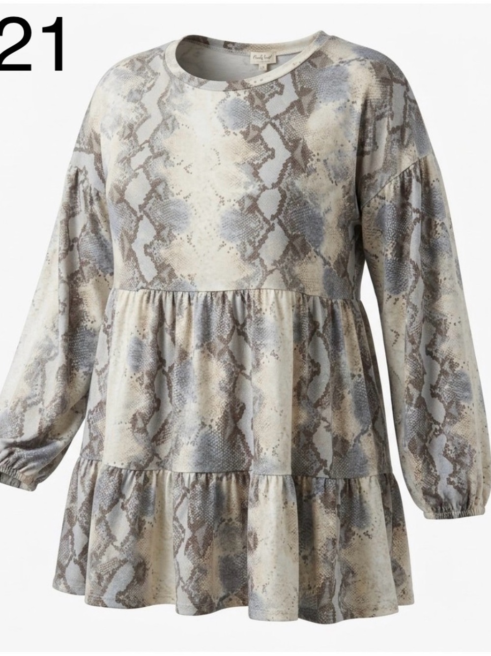 Snake-Print Tiered Dress - Neutral Tones